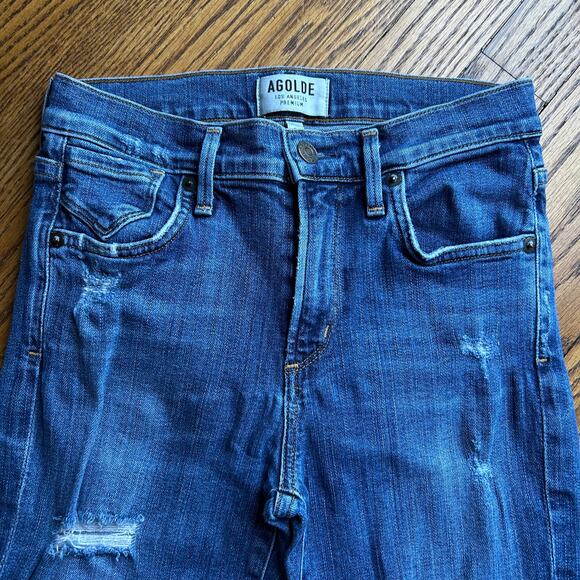 AGolde A Golde Blue Sophie High-Rise Distressed Skinny Jeans Size 24 - Picture 6 of 16